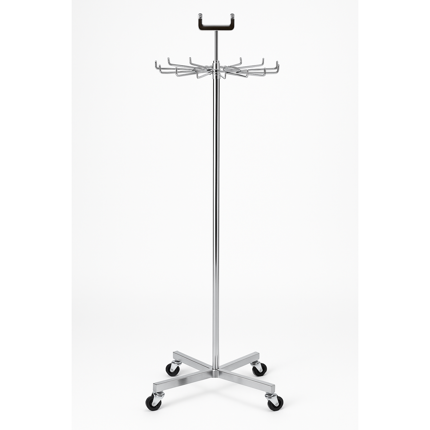 Chrome Revolving 20-Hook Tie & Belt Display Stand on Wheels  Page title