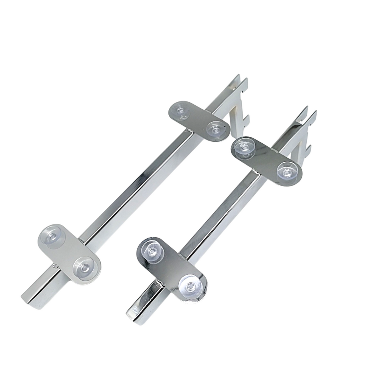 Chrome Glass Shelf Brackets For Upright Dual Suction Pad For Holding 2 Glass