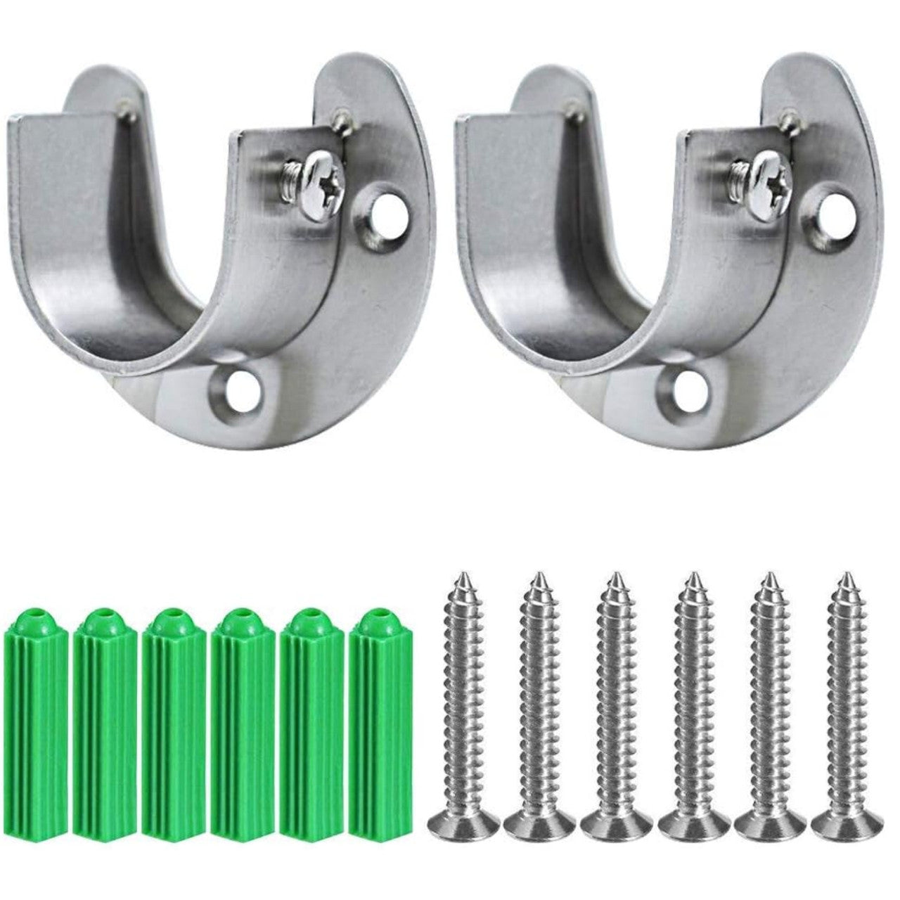 2 Pack Heavy-Duty Stainless Closet Rod Holders, U-Shaped with Screws, Easy Install