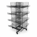 5ft Black 4-Way Grid Mesh Display Stand With 20 Shelves & Wheels