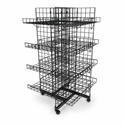 6ft Black 4-Way Grid Mesh Display Stand With 24 Shelves & Wheels