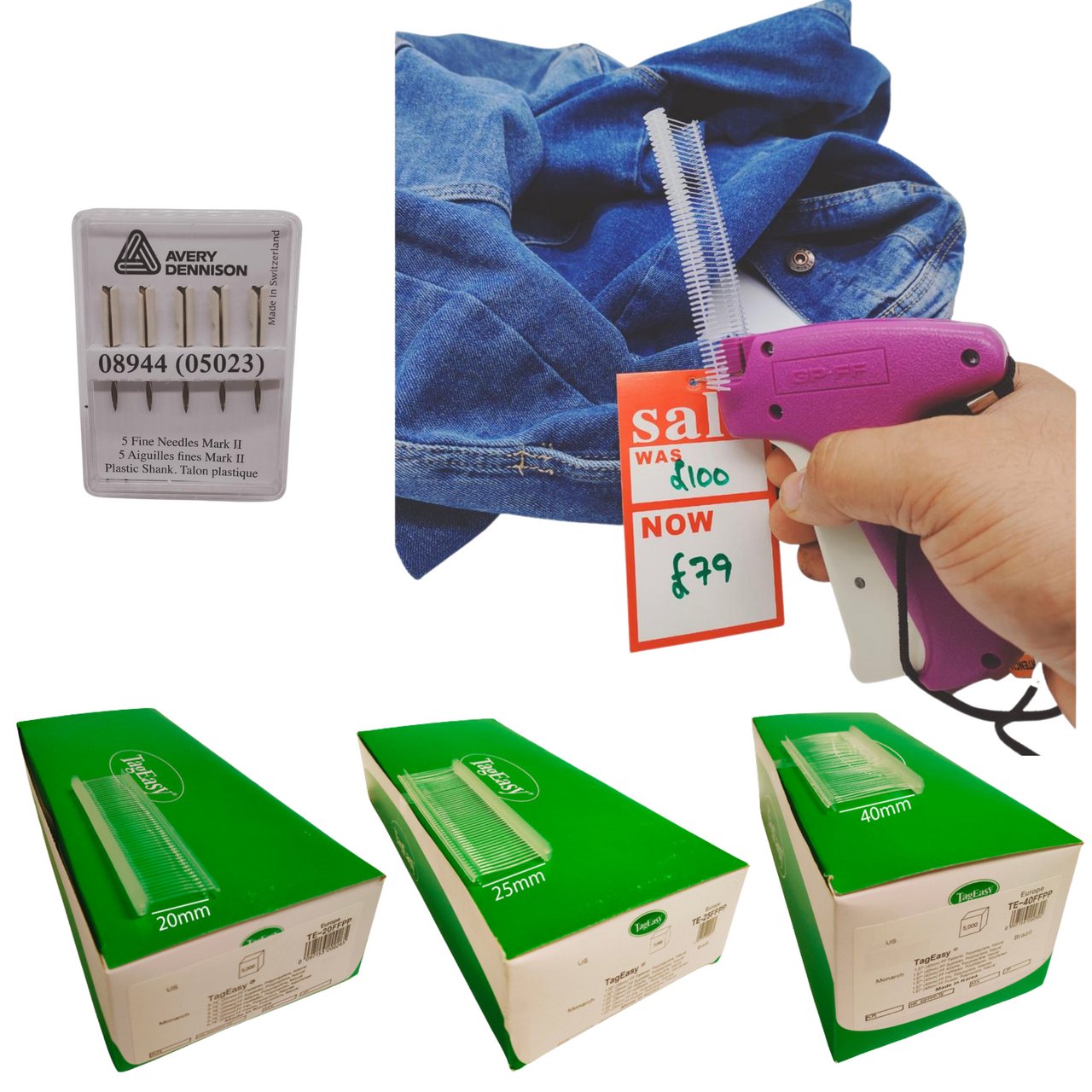 GP fine Fabric Tagging Gun System + Barbs Kimble Tag Label for Clothes + NEEDLES