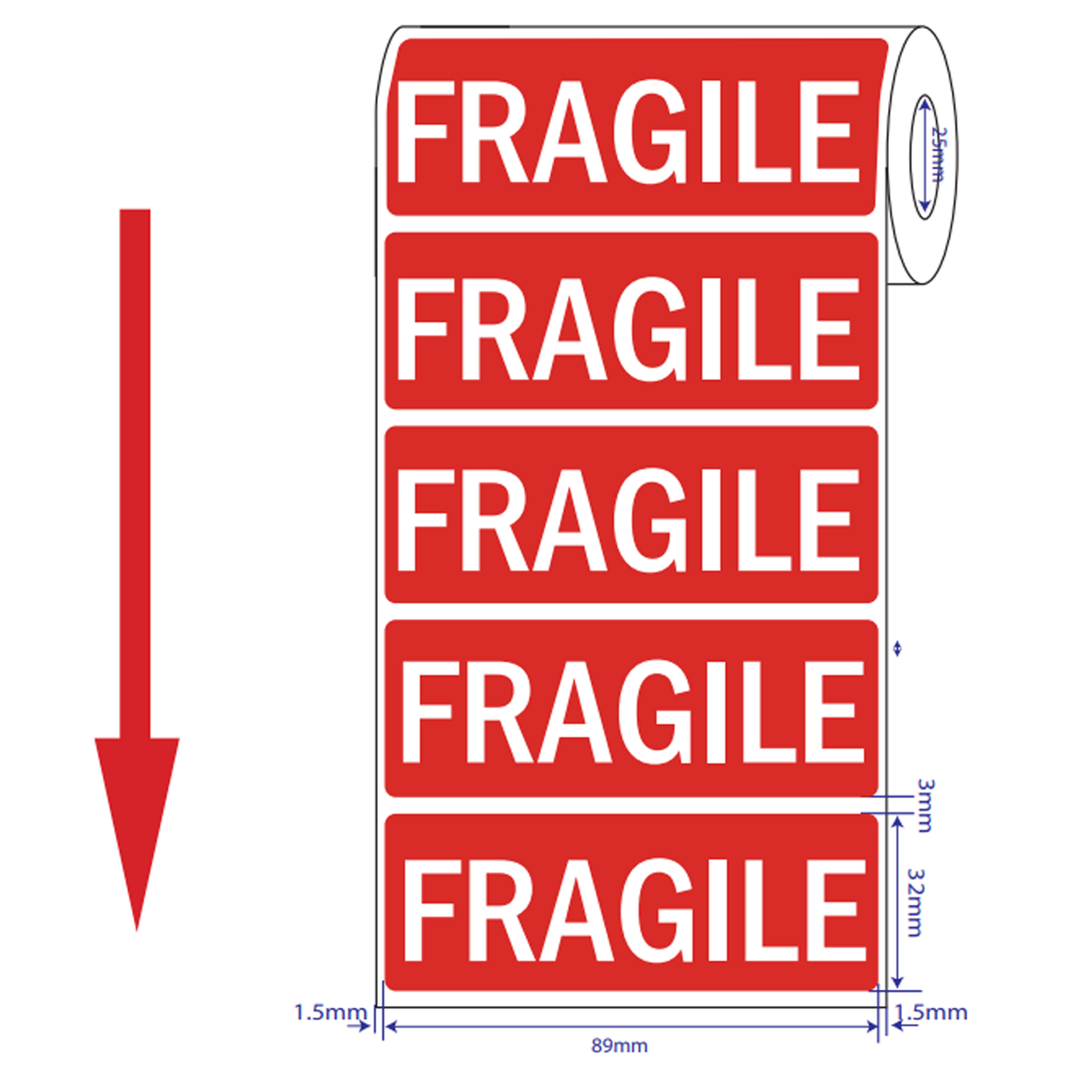 Fragile Parcel Labels - 89x32mm Self-Adhesive Stickers Pack