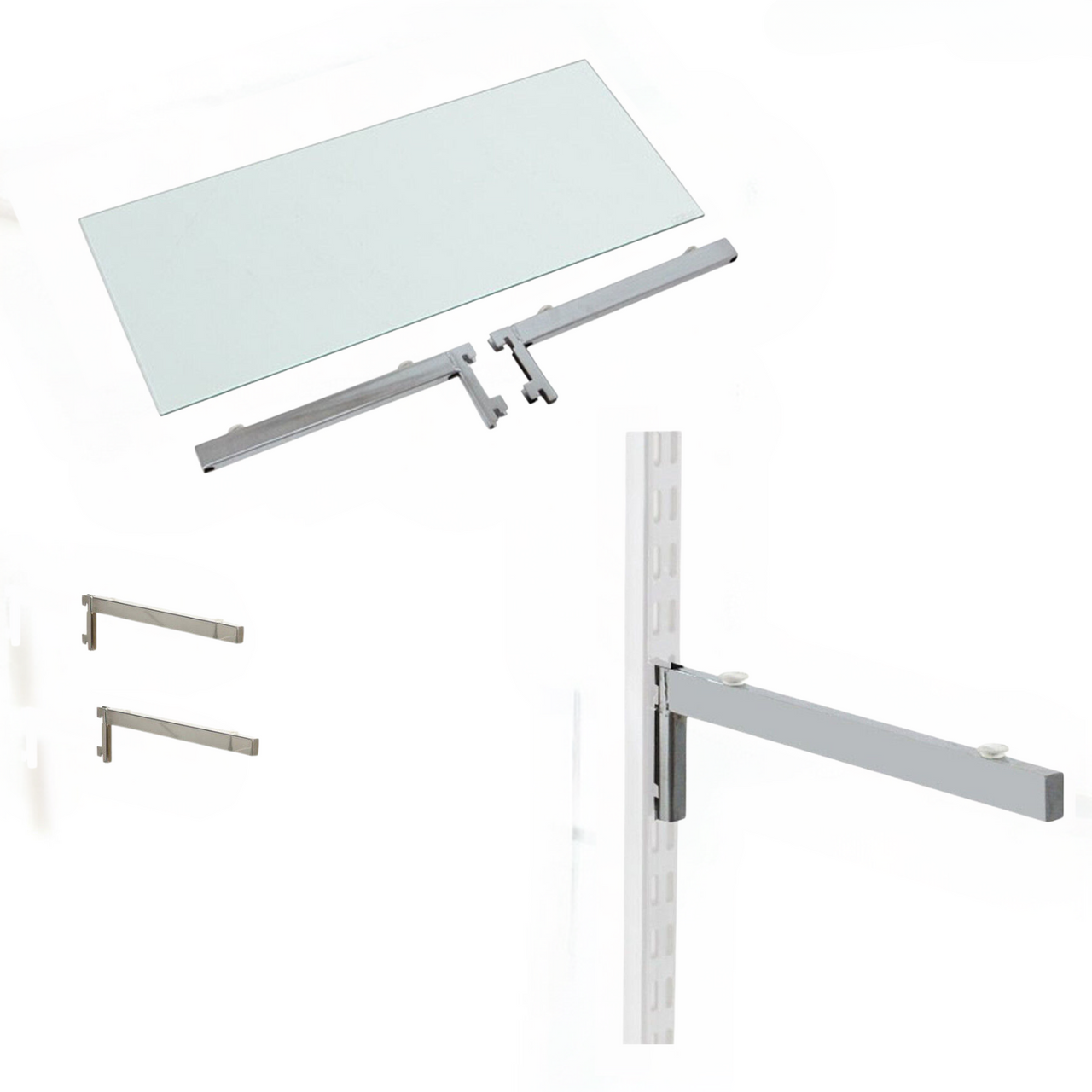 Glass Twin Slot Shelving Set - 35cm Width