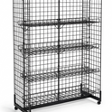 H-Shape Grid Mesh Gondola Display Stand with Baskets & Wheels – Double-Sided Retail Gridwall Merchandiser