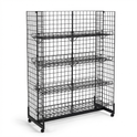 6ft H-Shape Grid Mesh Gondola Display Stand with Wheels – Double-Sided Retail Gridwall Merchandiser with Shelves