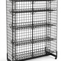 H-Shape Grid Mesh Gondola Display Stand with Baskets & Wheels – Double-Sided Retail Gridwall Merchandiser