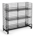 4ft H-Shape Grid Mesh Gondola Display Stand with Wheels – Double-Sided Retail Gridwall Merchandiser with Shelves