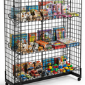 4ft H-Shape Grid Mesh Gondola Display Stand with Wheels – Double-Sided Retail Gridwall Merchandiser with Shelves