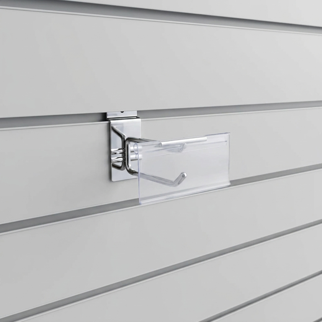 4 Inch Chrome Slatwall Single Prong Hook with Price Ticket Holder Arm