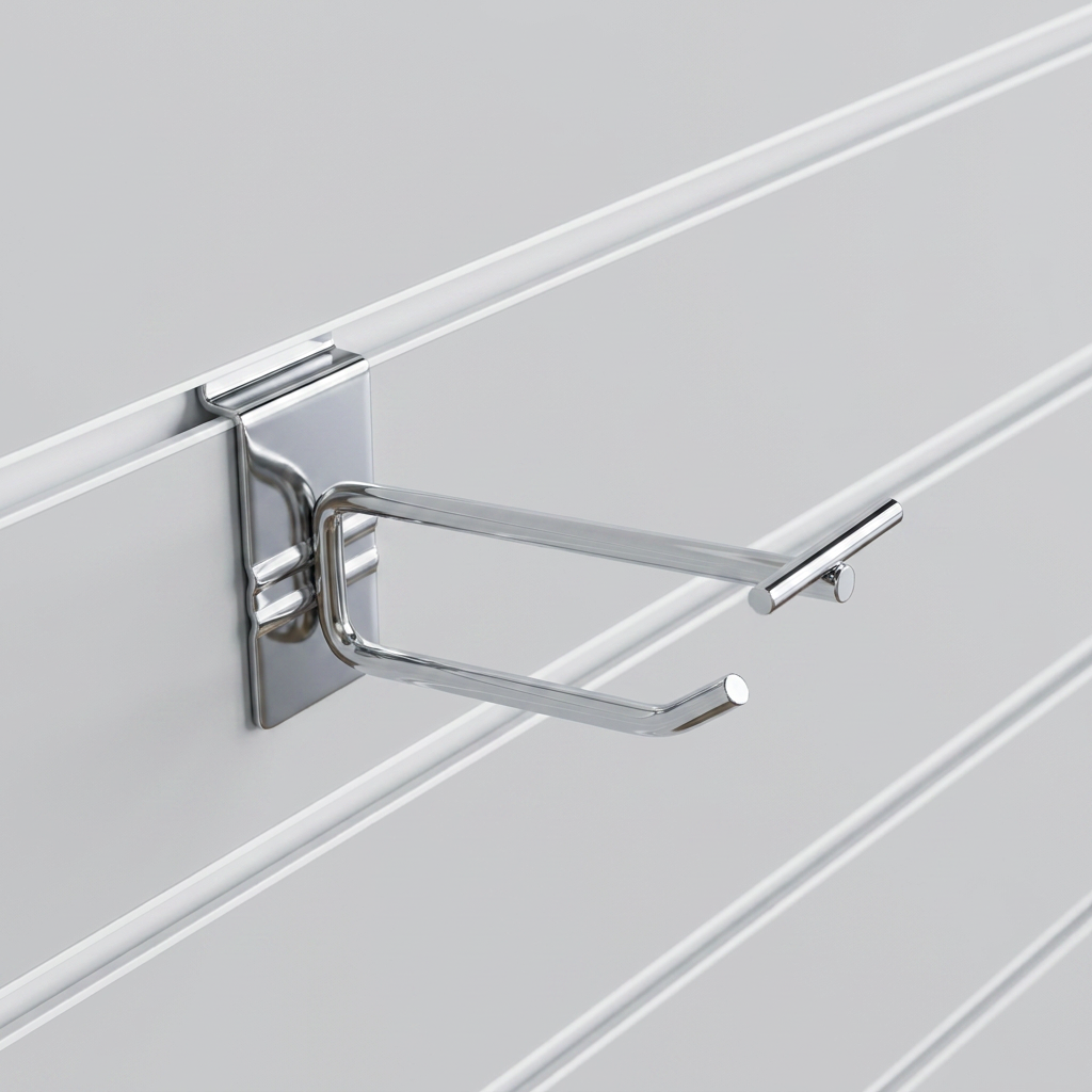 4 Inch Chrome Slatwall Single Prong Hook with Price Ticket Holder Arm