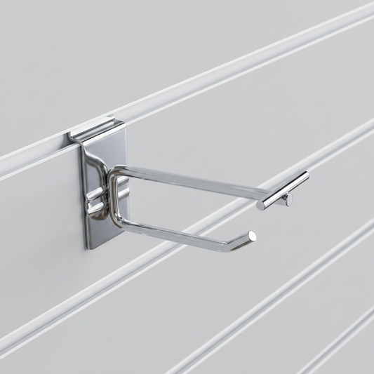 4 Inch Chrome Slatwall Single Prong Hook with Price Ticket Holder Arm