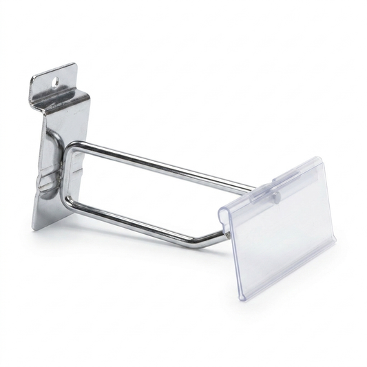 4 Inch Chrome Slatwall Single Prong Hook with Price Ticket Holder Arm