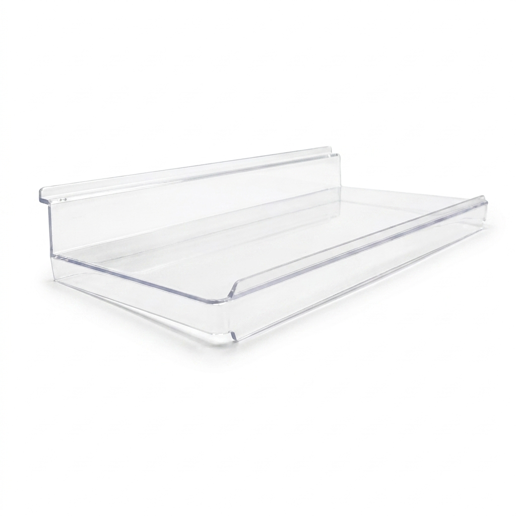 Clear Acrylic Slatwall Shelf with Lip – 10x25cm Retail Display Shelf