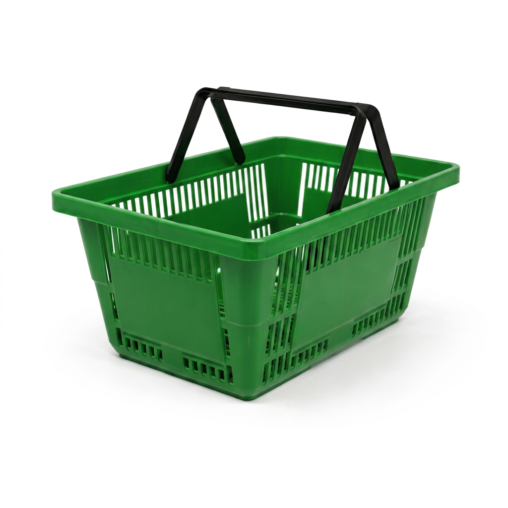 21L Green Plastic Shopping Baskets with Handles – Retail Store Carry Baskets