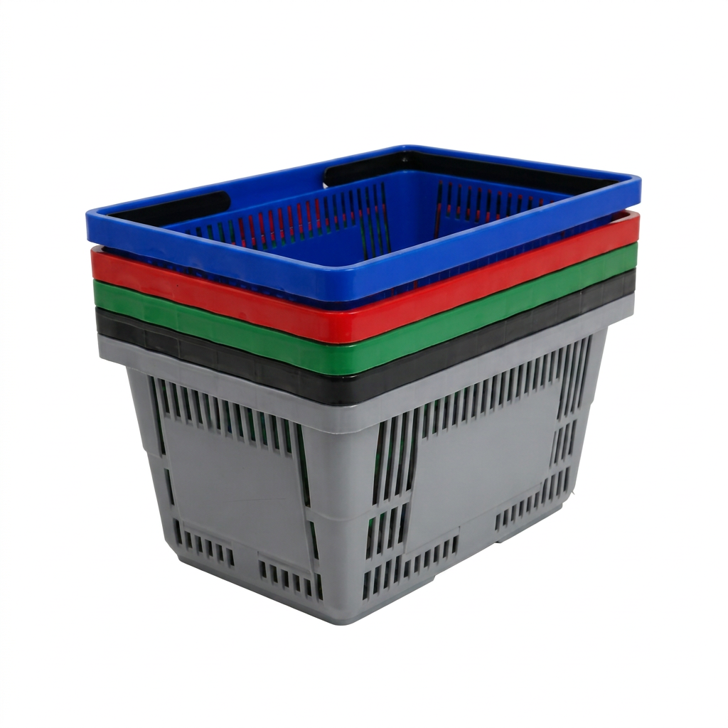 28L Plastic Shopping Basket with Handles – Durable Retail Carry Basket – Multiple Colours