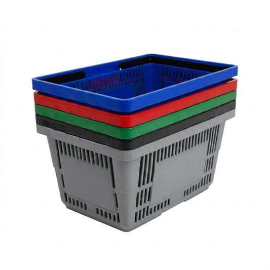 28L Plastic Shopping Basket with Handles – Durable Retail Carry Basket – Multiple Colours
