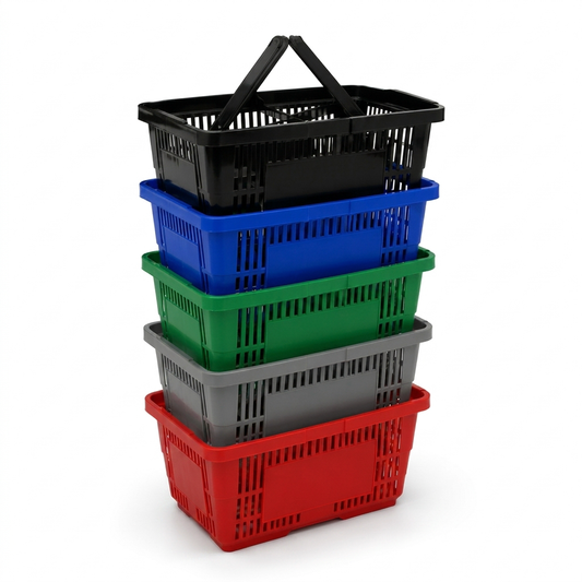 21L Plastic Shopping Basket with Handles – Heavy Duty Shopping Basket for Retail Stores