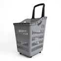 68L Grey Shopping Basket with Wheels & Extendable Telescopic Handle – Plastic Rolling Basket