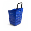 68L Blue Shopping Basket with Wheels & Extendable Telescopic Handle – Plastic Rolling Basket