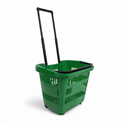 31L Green Shopping Basket with Wheels & Telescopic Handle – Plastic Rolling Basket