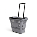 31L Grey Shopping Basket with Wheels & Telescopic Handle – Plastic Rolling Basket