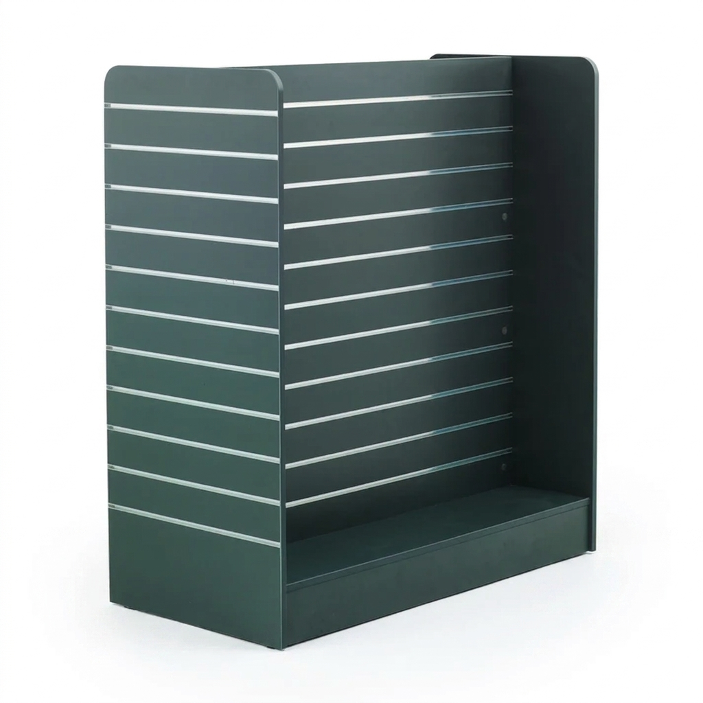 Black H-Shaped Slatwall Gondola Display with Aluminium Inserts – 4.32m² Display Area