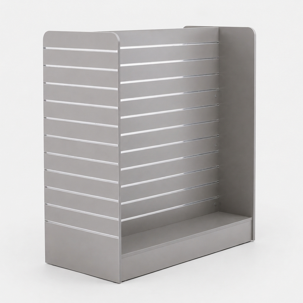 Grey H Shape Slatwall Gondola Display With Aluminium Inserts 4.32m²