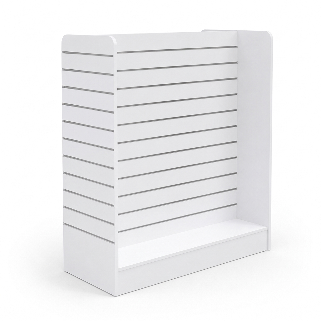 White H Shape Slatwall Gondola With Aluminium Inserts – 4.32m²