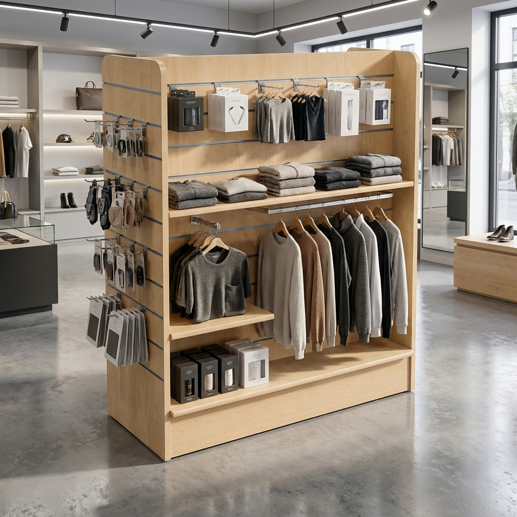 Maple H Shape Slatwall Gondola Display With Aluminium Inserts 4.32m²