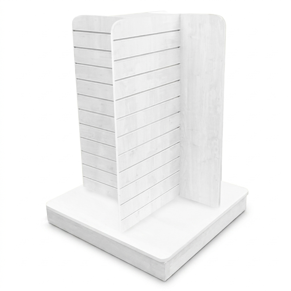 White 4-Way Slatwall Gondola Display with Aluminium Inserts