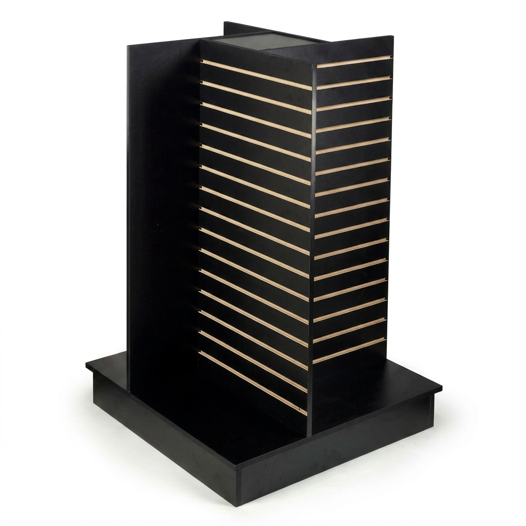 Black 4-Way Slatwall Gondola Display Stand with Aluminium Inserts