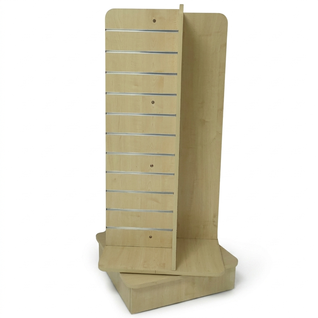 Maple 4-Way Rotated Slimline Slatwall Gondola with Aluminium Inserts – 1.68m² Display Area