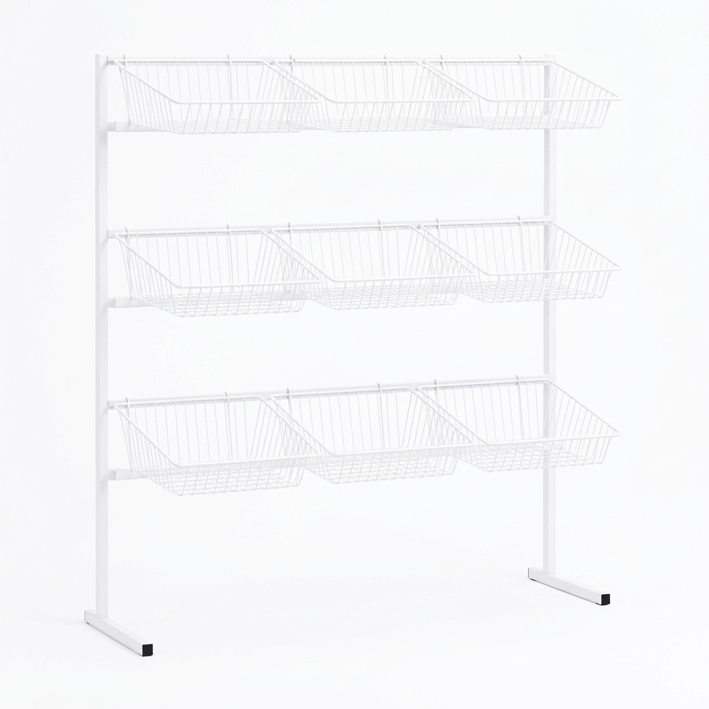 3 Tier Display Stand – 9 Basket Unit Stand White Shop Display for Bread, Snacks, Clothes or Toys