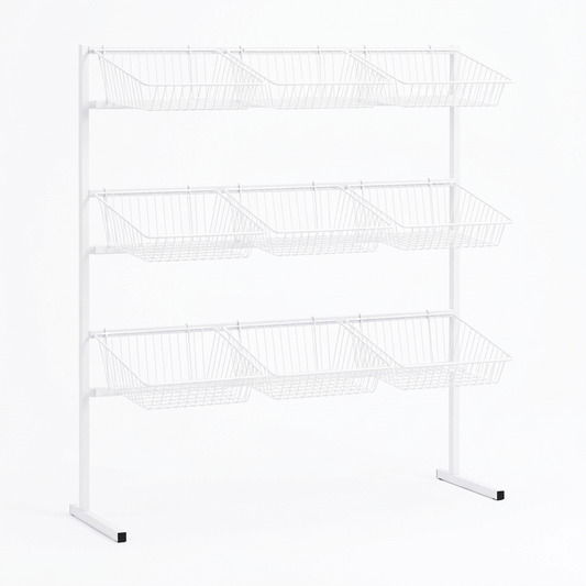 3 Tier Display Stand – 9 Basket Unit Stand White Shop Display for Bread, Snacks, Clothes or Toys