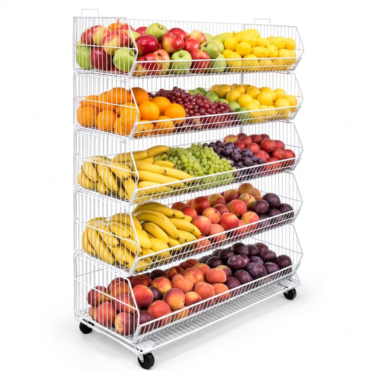 White 5 Tier Stackable Wire Basket Display Stand – 100cm