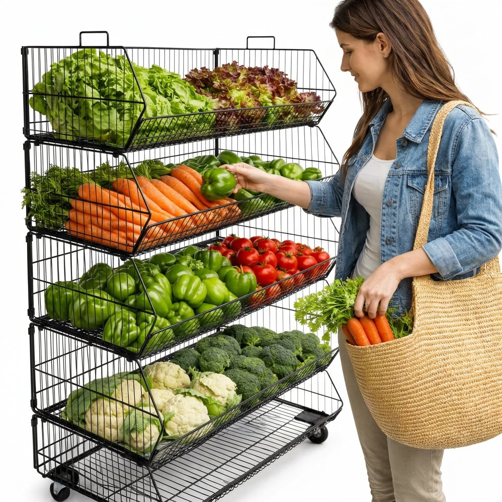 Black 5 Tier Stackable Wire Basket Display Stand – 100cm