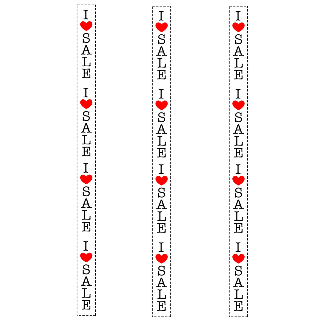 Vertical I LOVE SALE Poster Window Display Sign-Pack of 3