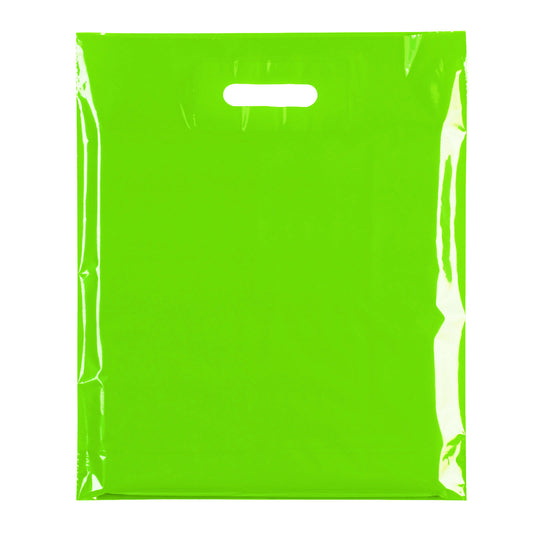 100x Plastic Plain Lime Green Carrier Bags