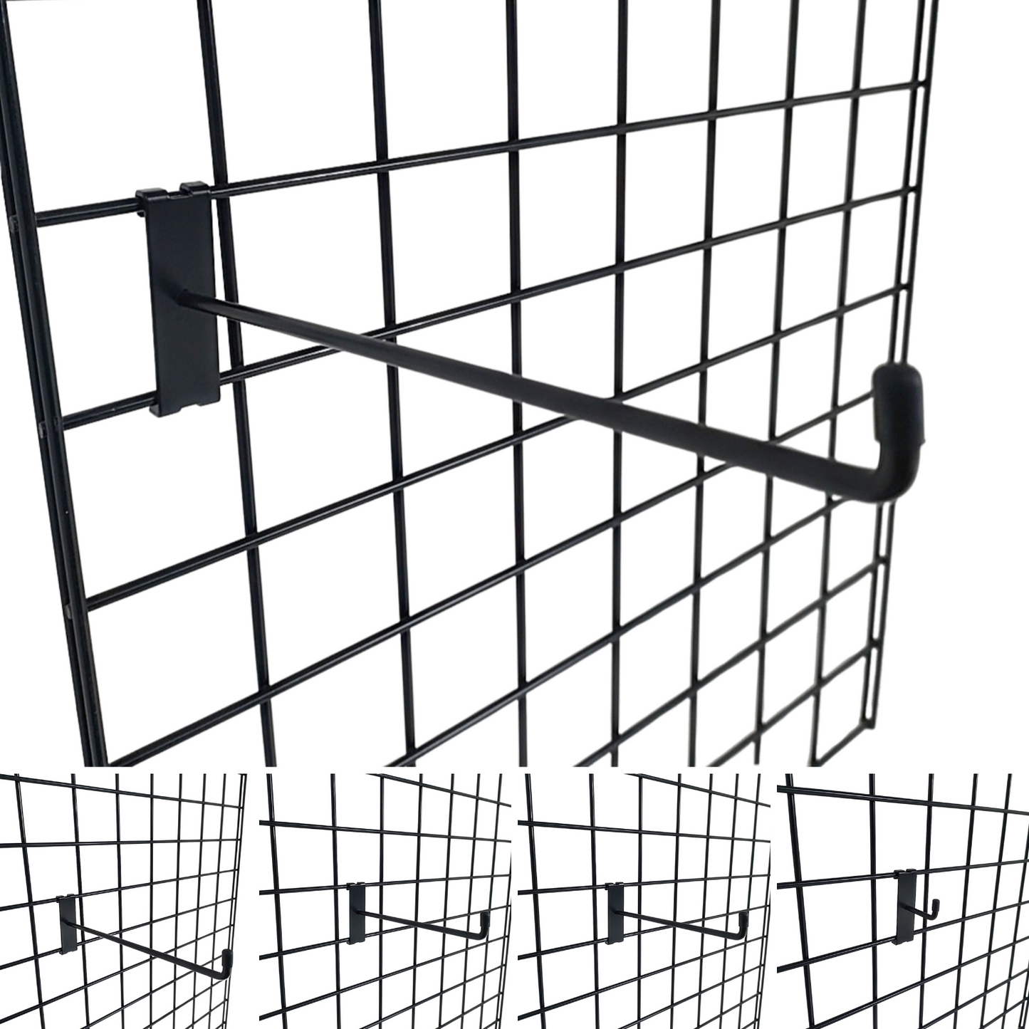 Black Grid Mesh Hooks Single Prong Shop Display
