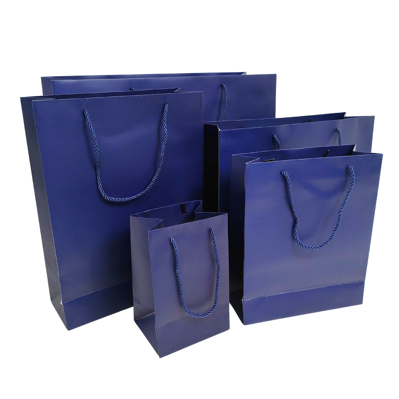 Blue Paper Carrier Bags with Rope Handles – Various Sizes and Matt Finishes