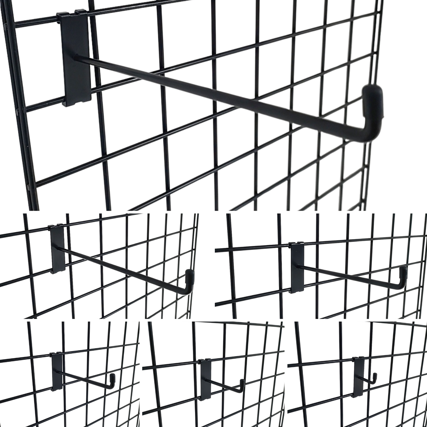 Black Grid Mesh Hooks Single Prong Shop Display