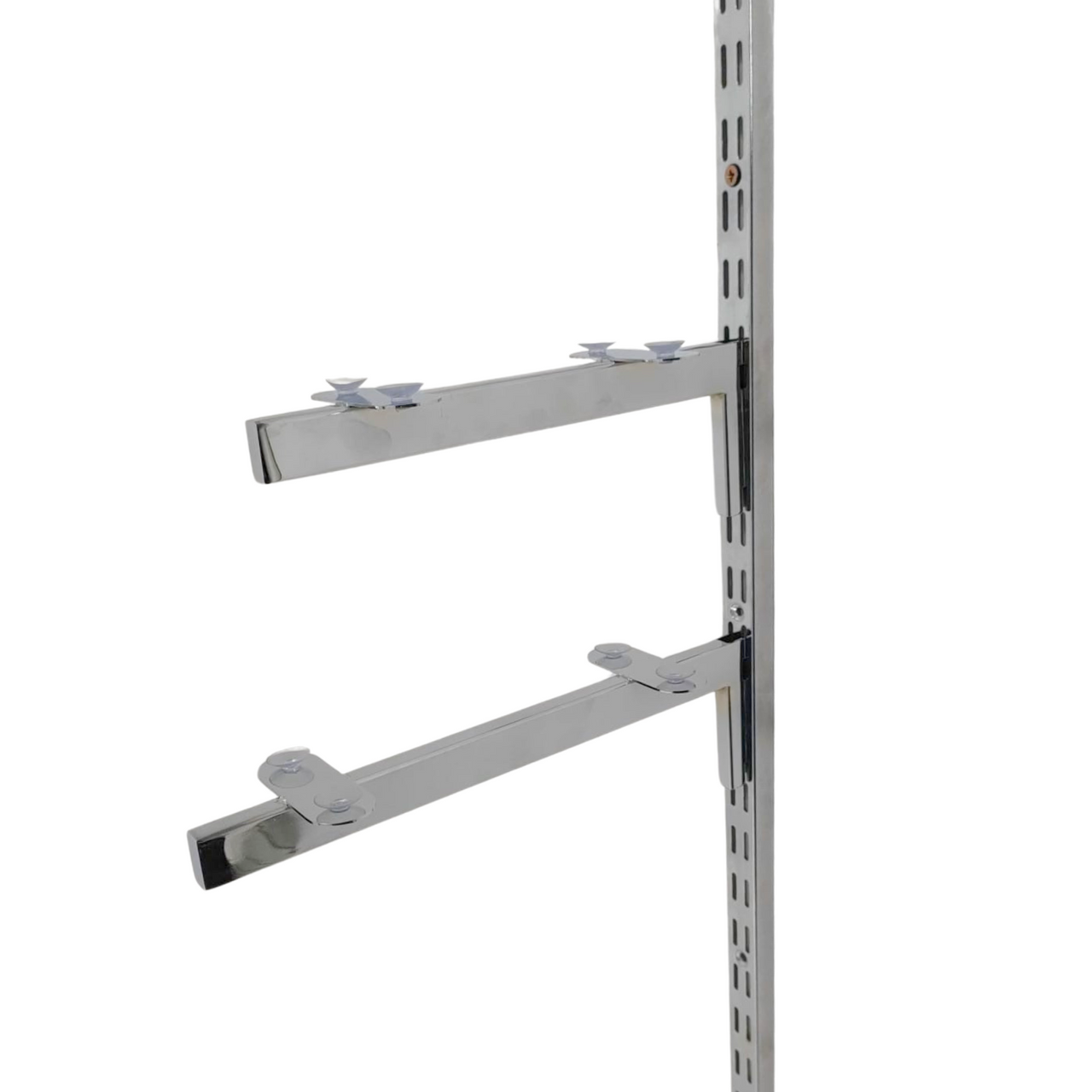 Chrome Glass Shelf Brackets For Upright Dual Suction Pad For Holding 2 Glass