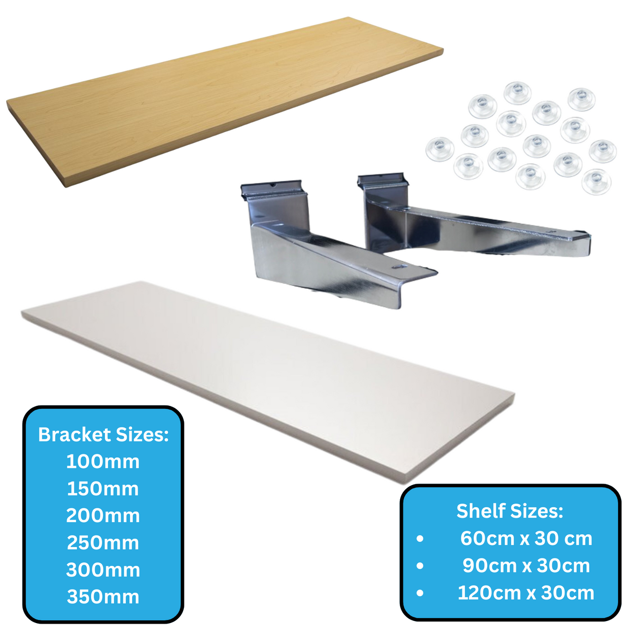 WOODEN SHELF BRACKETS (Pair) FOR SLATWALL IN 6 SIZES & SHELF IN MAPLE & WHITE