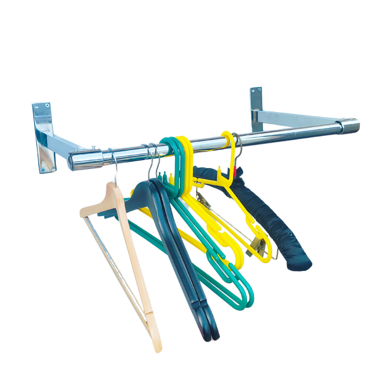 Super Heavy Duty Chrome Plated Wall Mounted Garment Clothes Rail Hanging Shop Display Tubing Rack Diameter Of Pole -4ft Long Pole +2 Brackets+2 Plastic End Caps-s