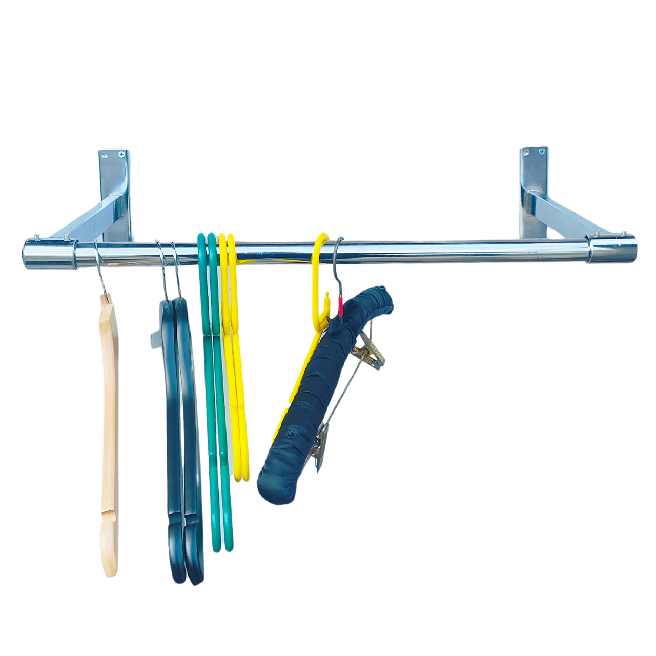 Super Heavy Duty Chrome Plated Wall Mounted Garment Clothes Rail Hanging Shop Display Tubing Rack Diameter of Pole -6ft Long Pole +2 Brackets+2 Plastic end Caps-S