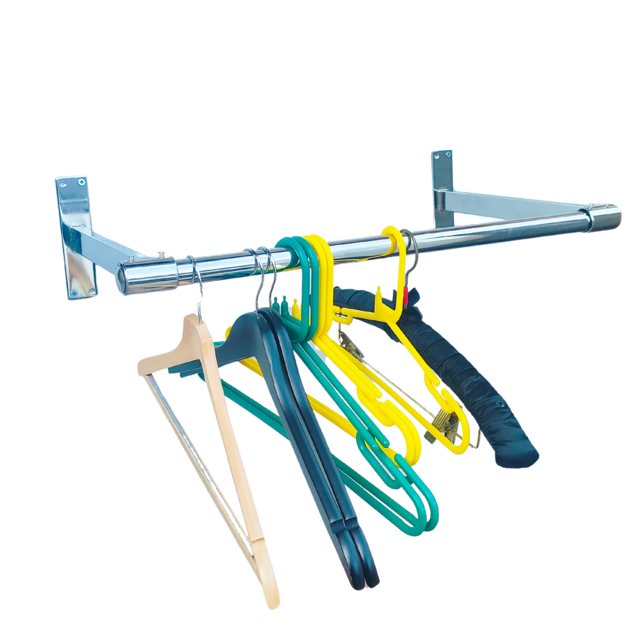 Super Heavy Duty Chrome Plated Wall Mounted Garment Clothes Rail Hanging Shop Display Tubing Rack Diameter Of Pole -4ft Long Pole +2 Brackets+2 Plastic End Caps-s