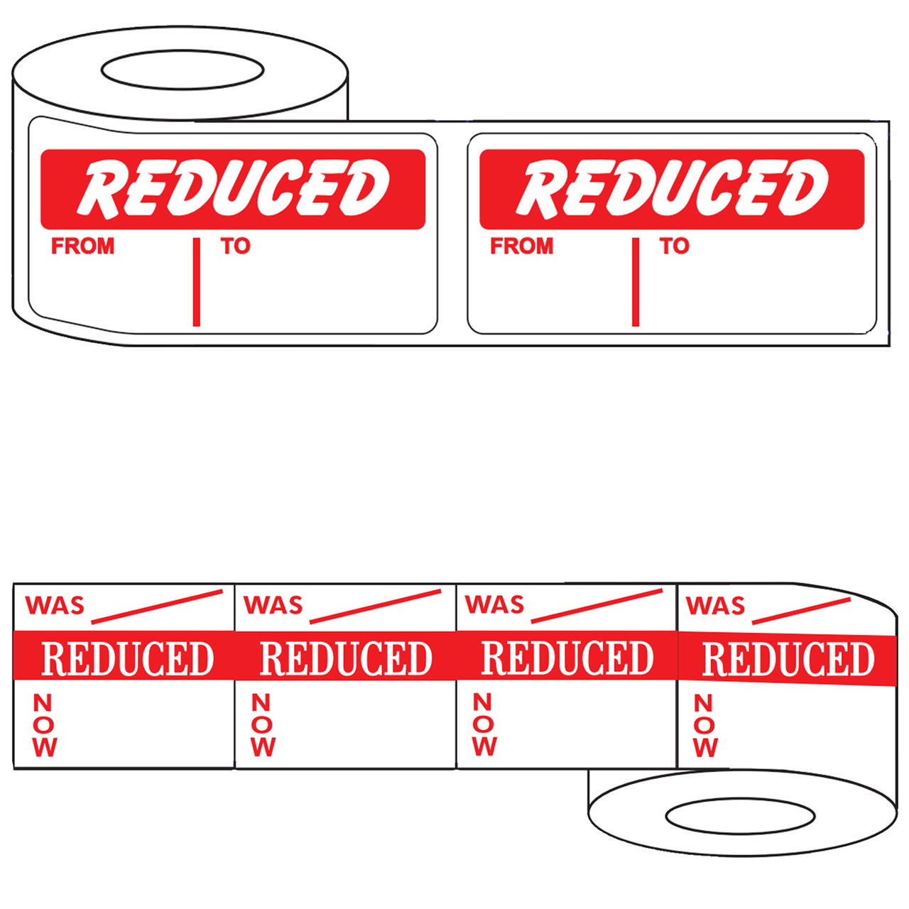 500x 50mm Rectangle Adhesive Reduced Was/Now & Reduced From/To Promotional Stickers