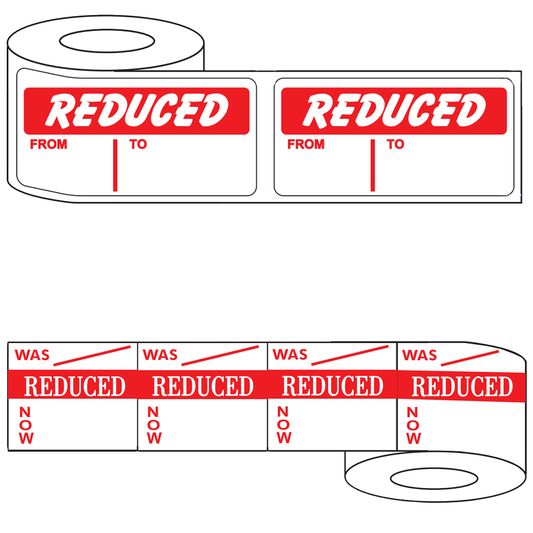 500x 50mm Rectangle Adhesive Reduced Was/Now & Reduced From/To Promotional Stickers