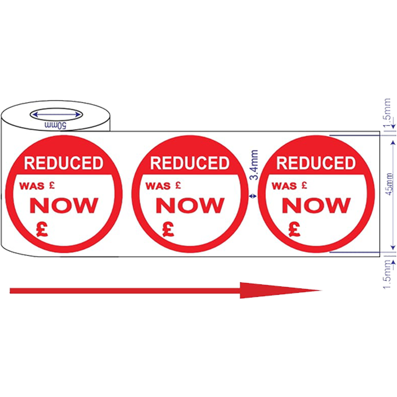 500x45mm Round Adhesive Reduced Was/Now Stickers